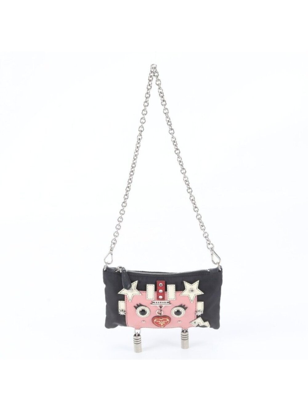 Prada Robot Leather Nylon 2-Way Chain Shoulder Bag Crossbody Clutch